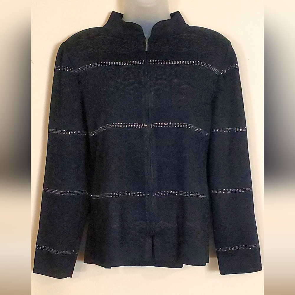 Beautiful Ming Wang Beaded Zip Jacket  L
